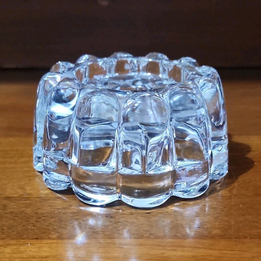 Clear Pressed Glass Votive Candle Holder Decorative Scalloped Rim 4 in